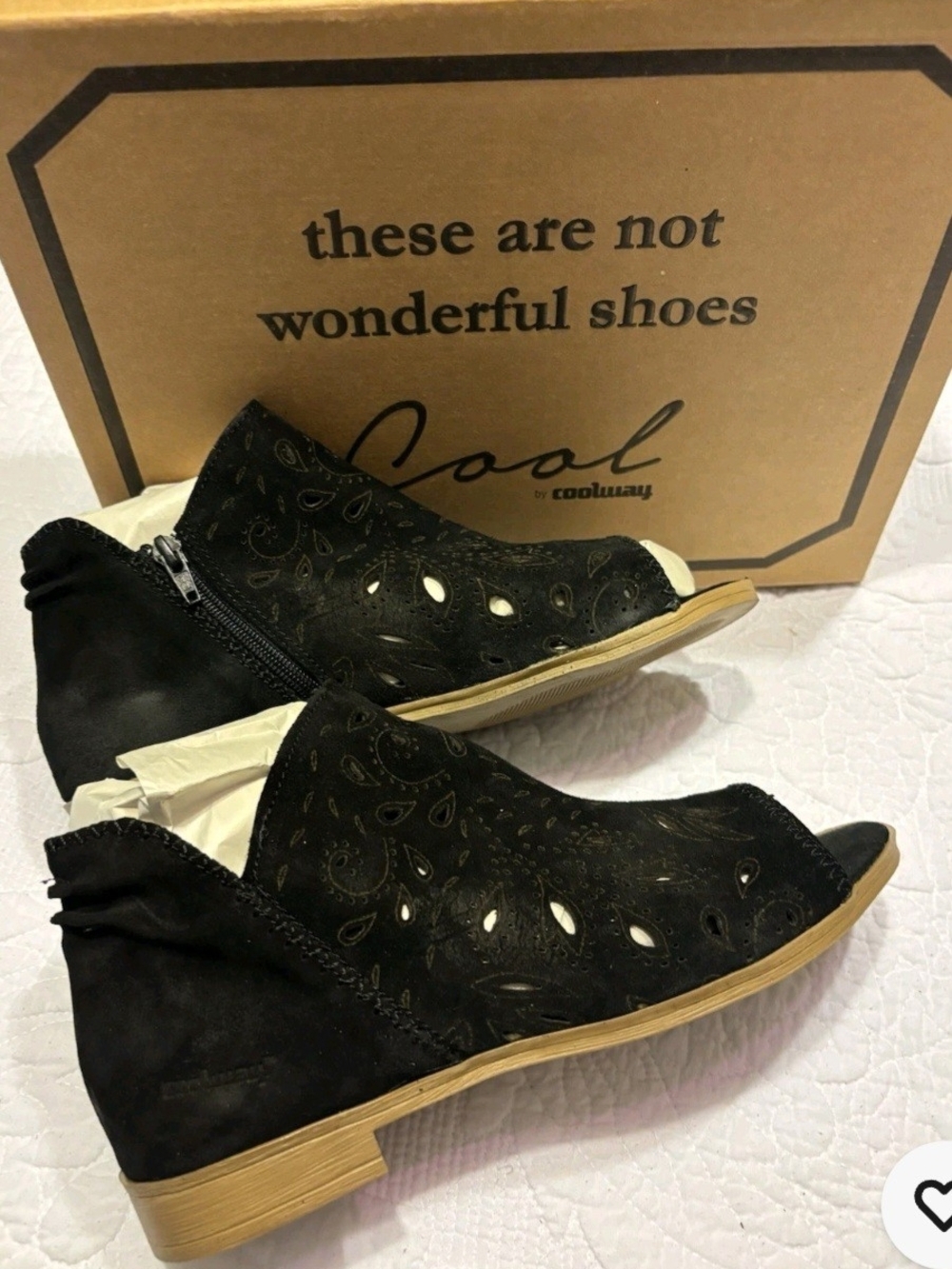 Coolway Black Laser-Cut Peep-Toe Ankle Booties